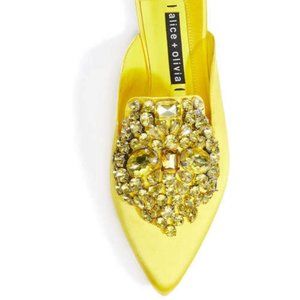 Alice + Olivia Yellow Lilly Satin Embellished Mule